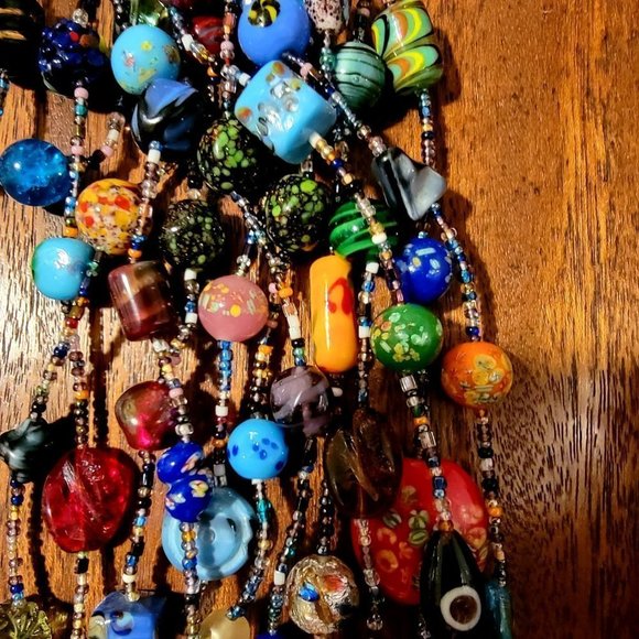 FABULOUS Vintage ITALIAN GLASS BEAD Triple Strand Necklace - Picture 6 of 8